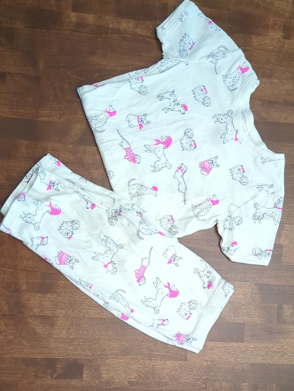 Mini Boden White Pajama Set with Pink Dog Motif